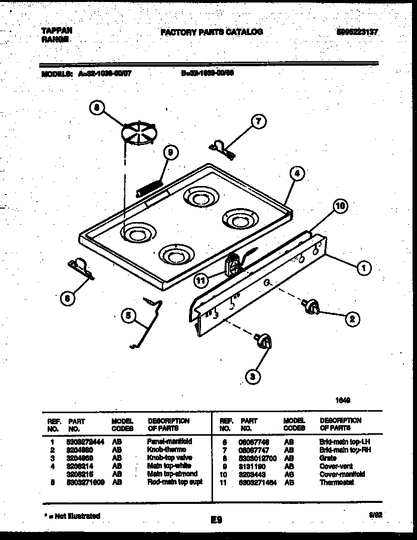 Tappan 32-1039-00-07 cooktop parts diagram