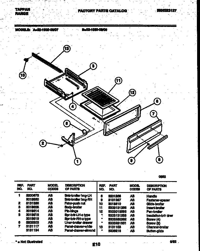 Tappan 32-1039-00-07 broiler drawer parts diagram