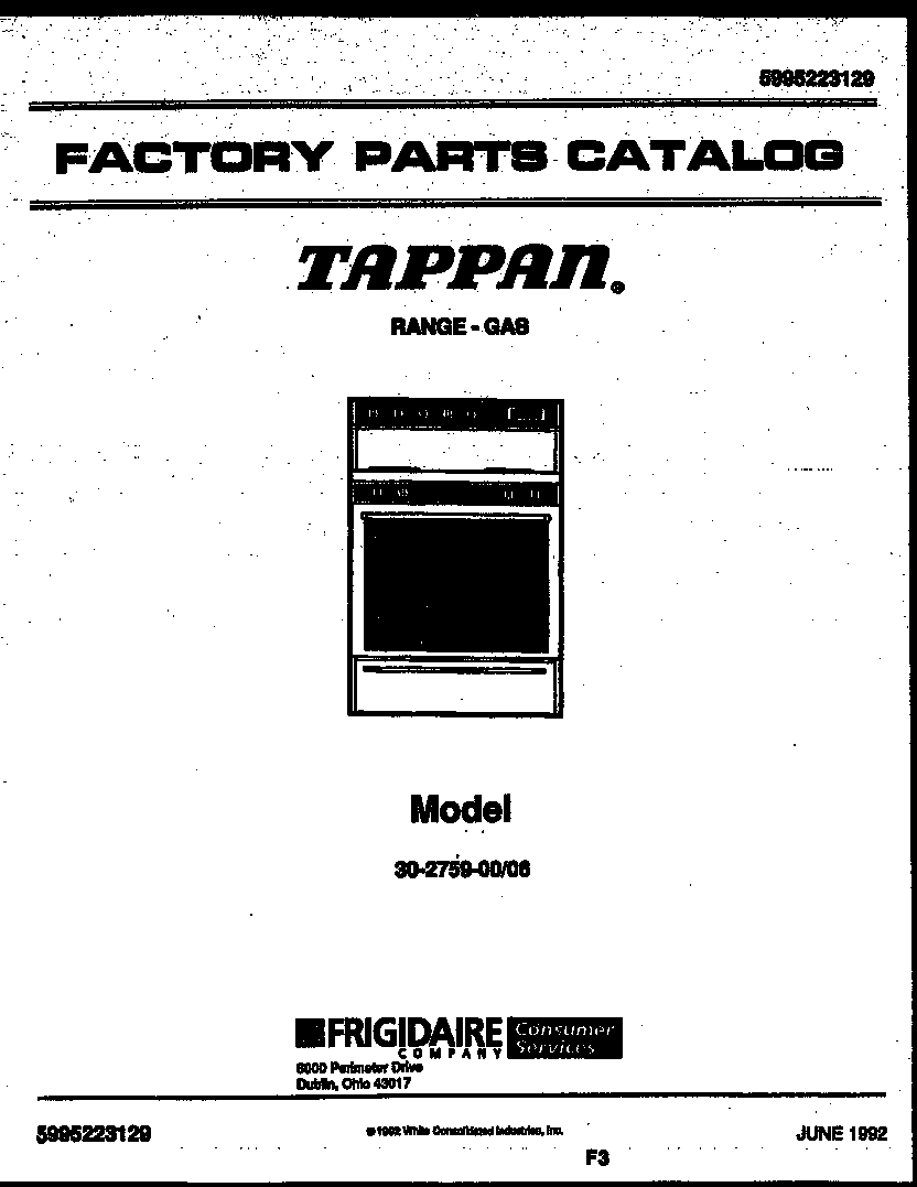 Tappan 30-2759-23-06 cover page diagram