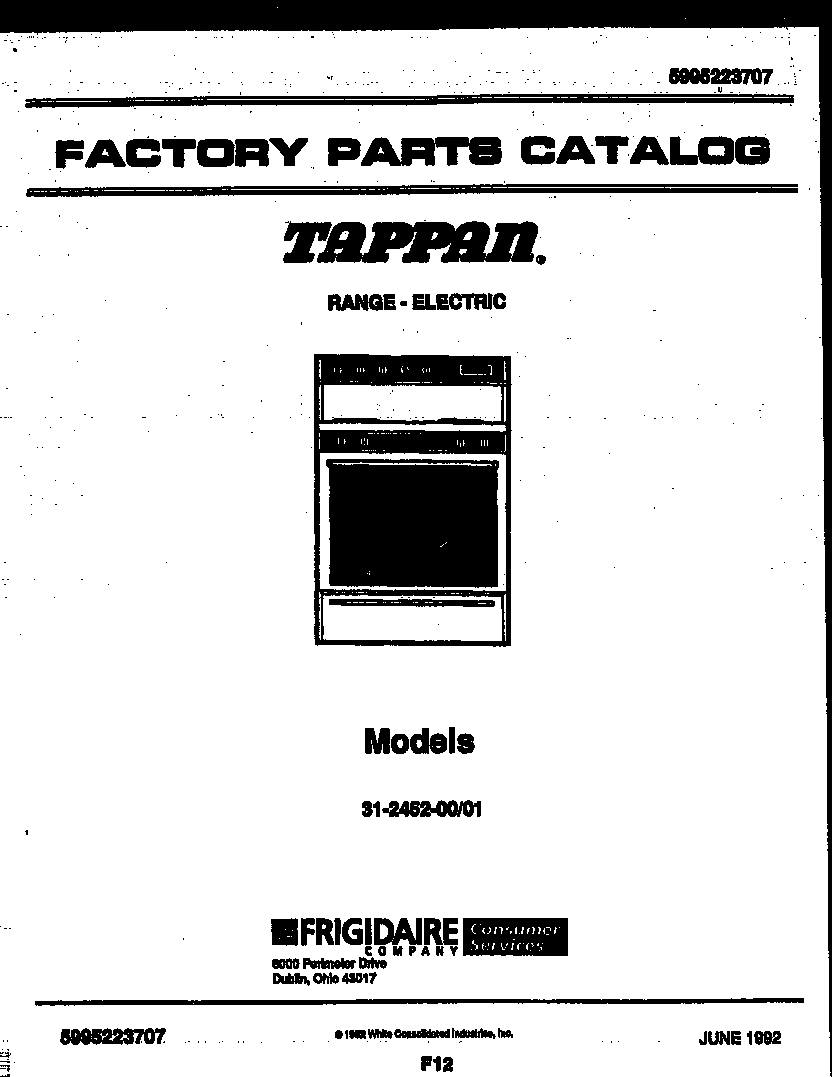 Tappan 31-2452-00-01 cover page diagram