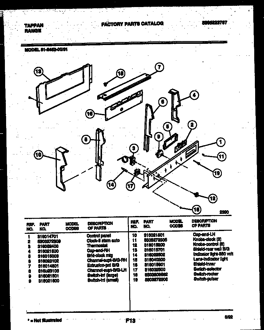 Tappan 31-2452-00-01 backguard diagram
