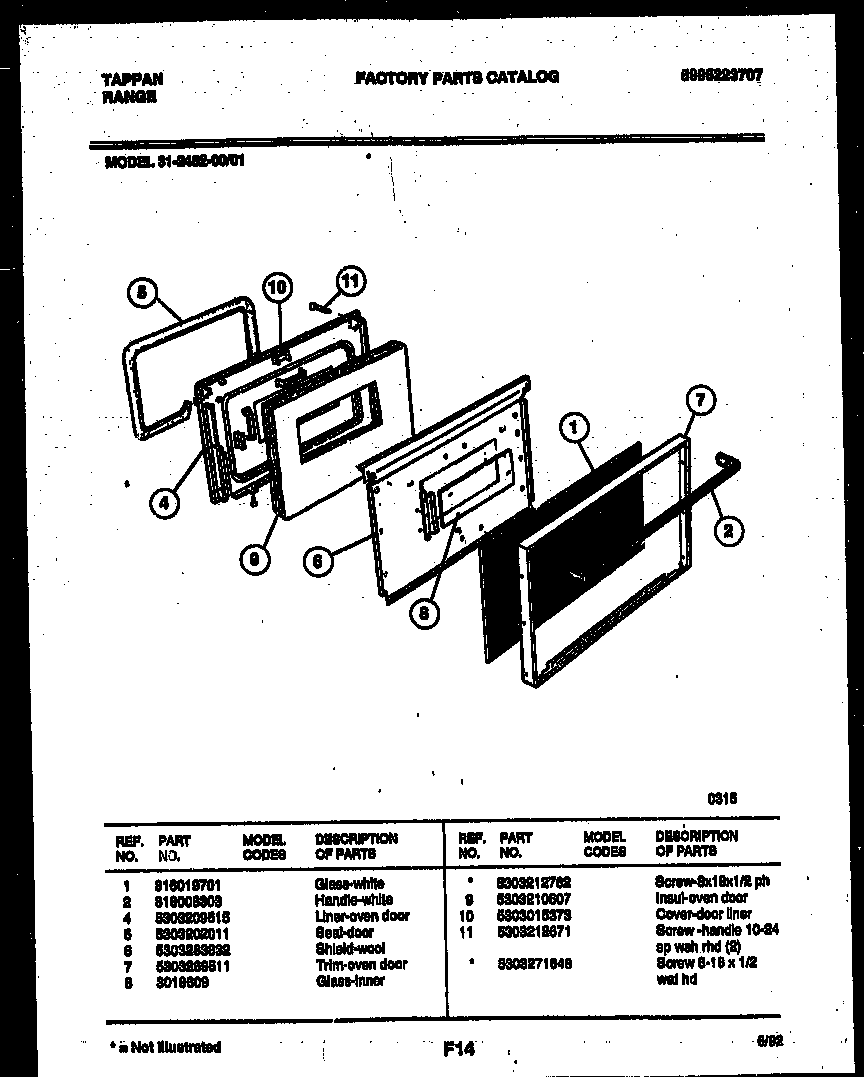 Tappan 31-2452-00-01 door parts diagram
