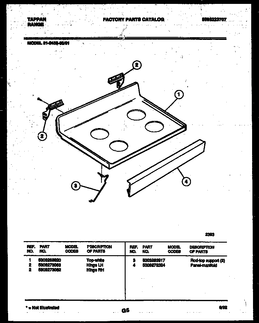 Tappan 31-2452-00-01 cooktop parts diagram