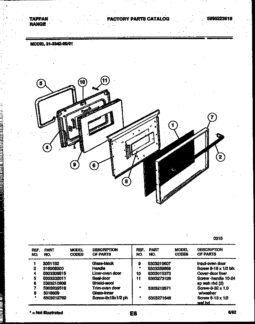Tappan 31-3342-00-01 door parts diagram