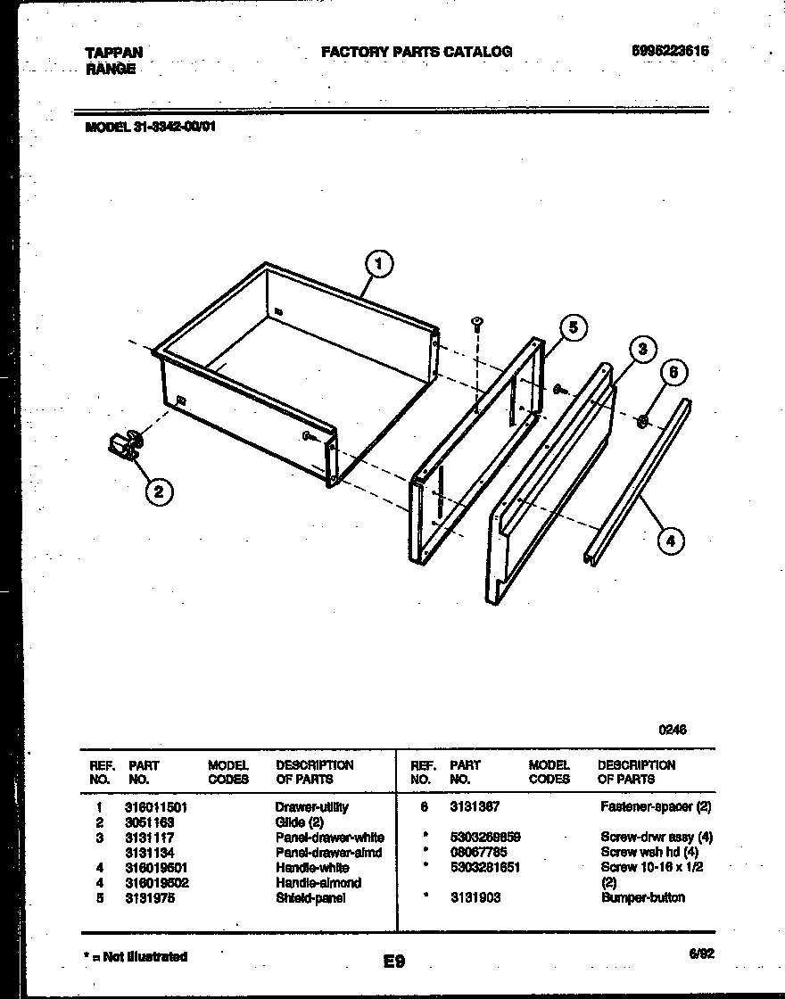Tappan 31-3342-00-01 drawer parts diagram
