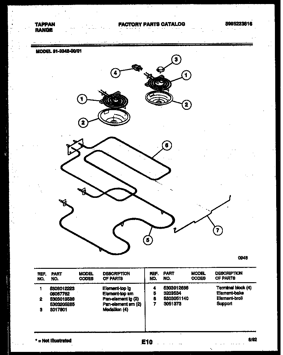 Tappan 31-3342-00-01 broiler parts diagram