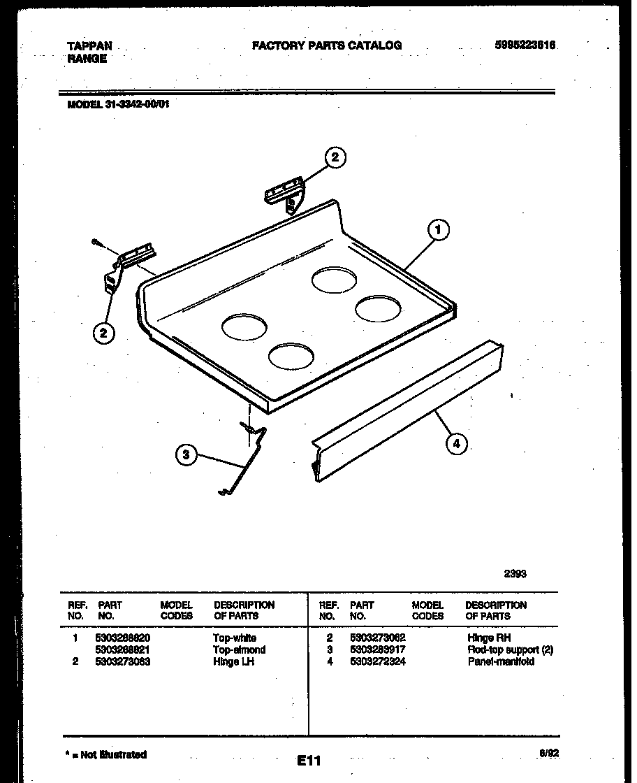 Tappan 31-3342-00-01 cooktop parts diagram
