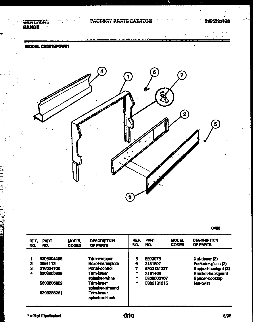 Frigidaire CE301SP2D1 backguard diagram