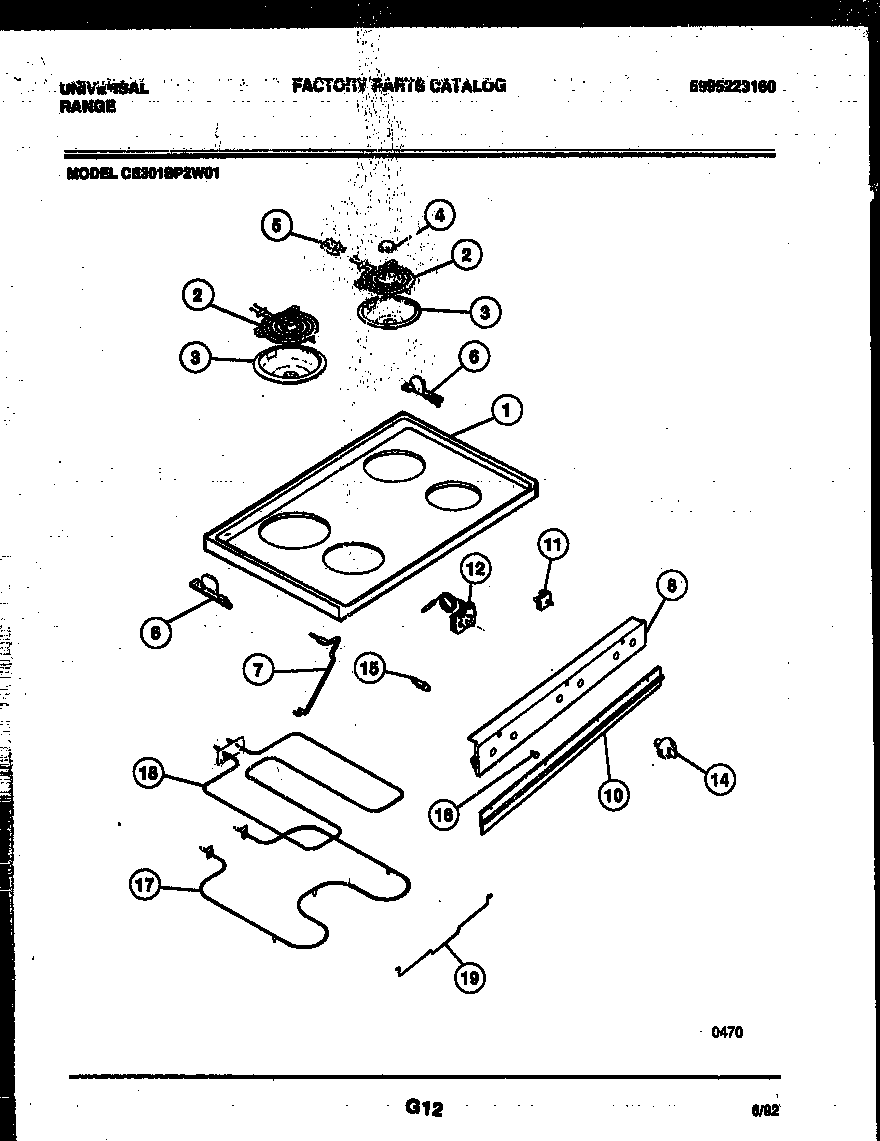 Frigidaire CE301SP2D1 cooktop and broiler parts diagram