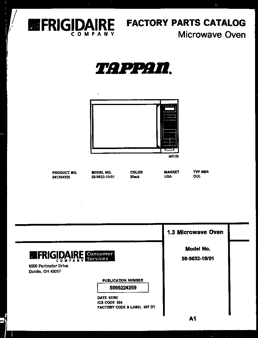 Tappan 56-9832-10-01 front cover diagram