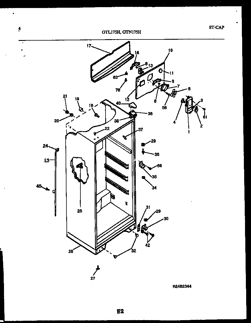 Frigidaire GTL175BH5 cabinet parts diagram