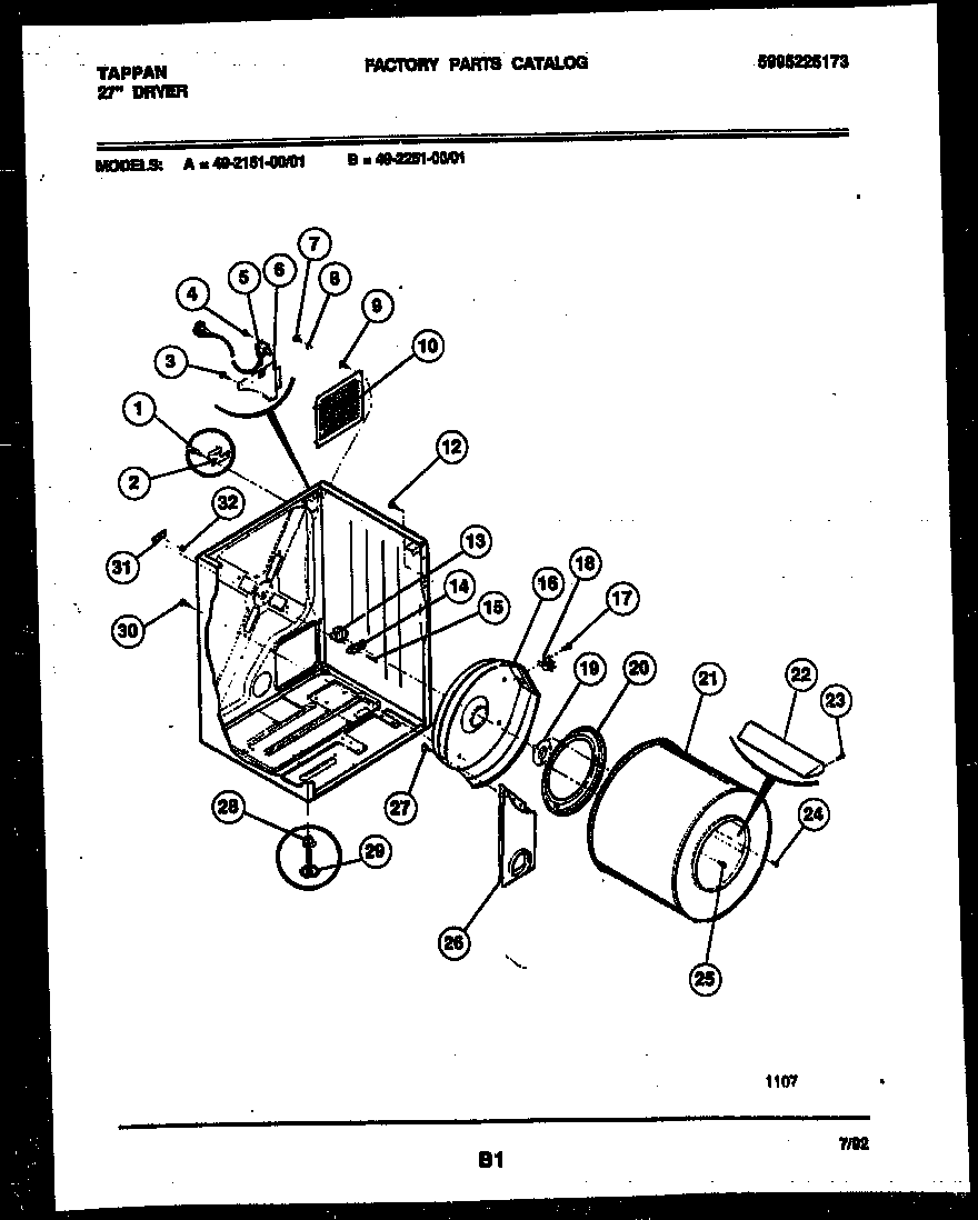 Tappan 49-2151-23-01 cabinet and component parts diagram