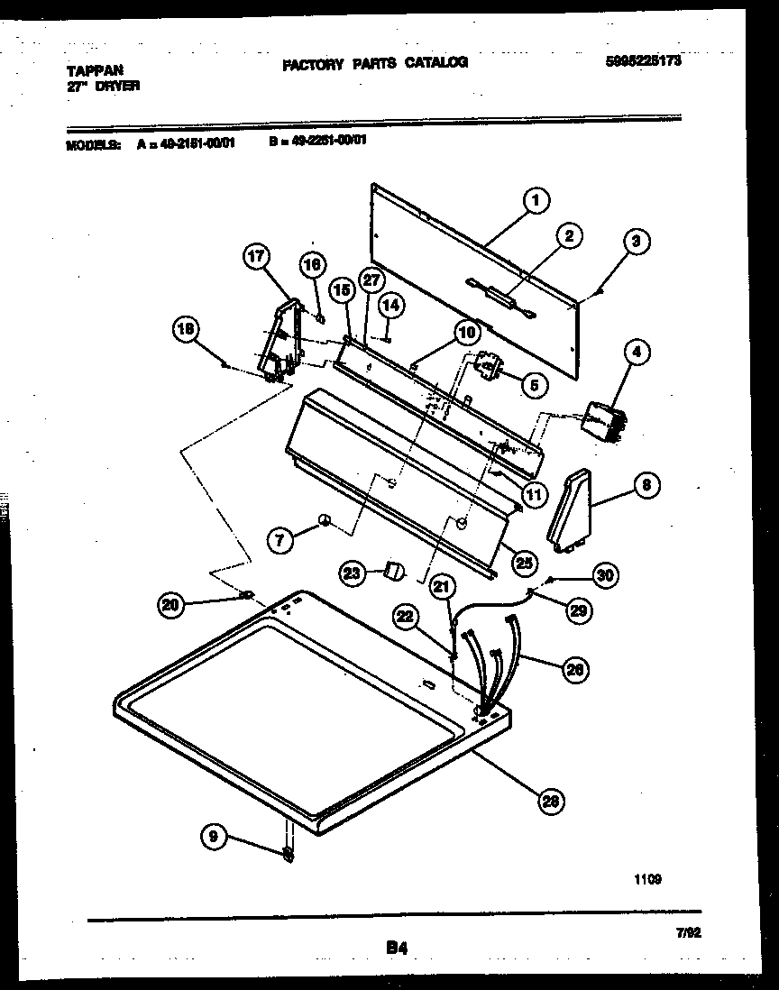 Tappan 49-2151-23-01 console and control parts diagram