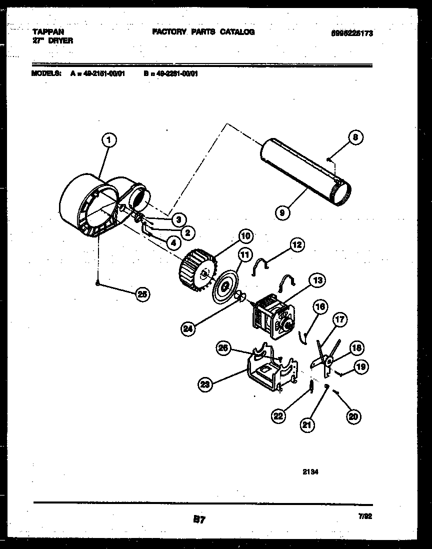 Tappan 49-2151-23-01 blower and drive parts diagram