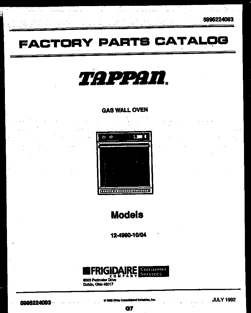 Tappan 12-4980-00-04 cover page diagram