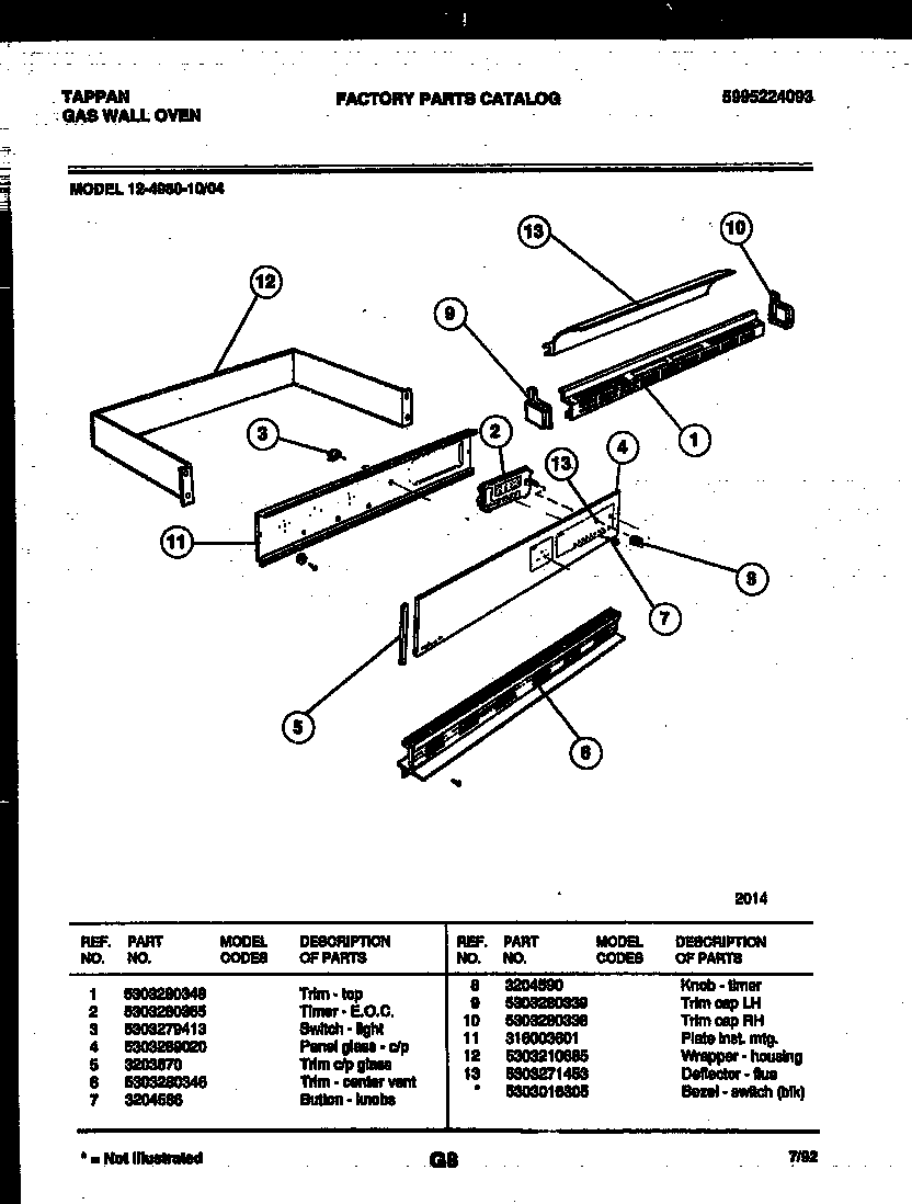 Tappan 12-4980-00-04 control panel diagram