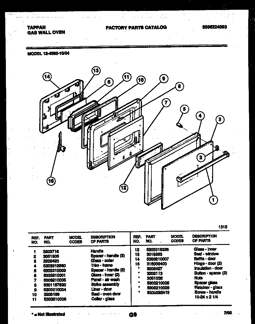Tappan 12-4980-00-04 door parts diagram