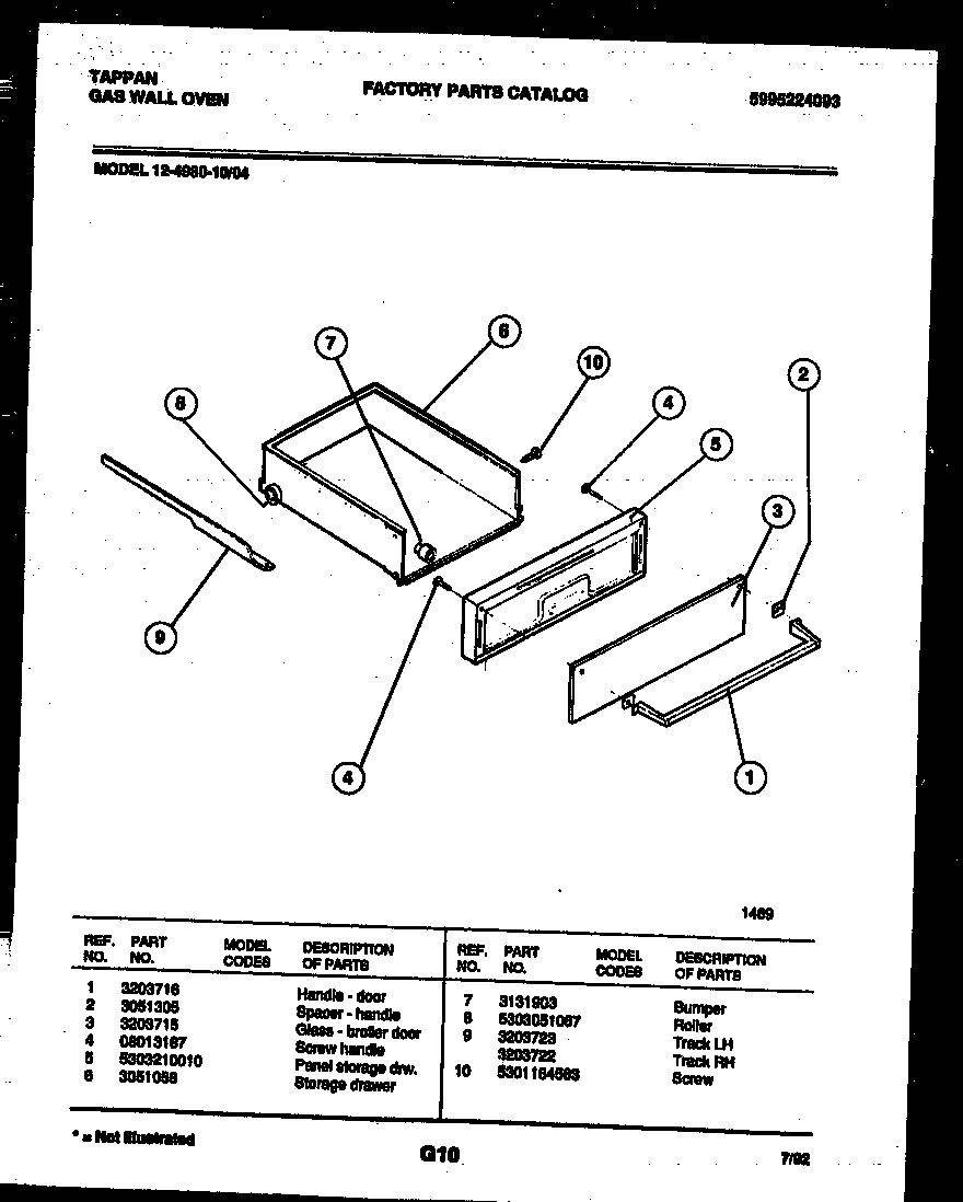 Tappan 12-4980-00-04 drawer parts diagram