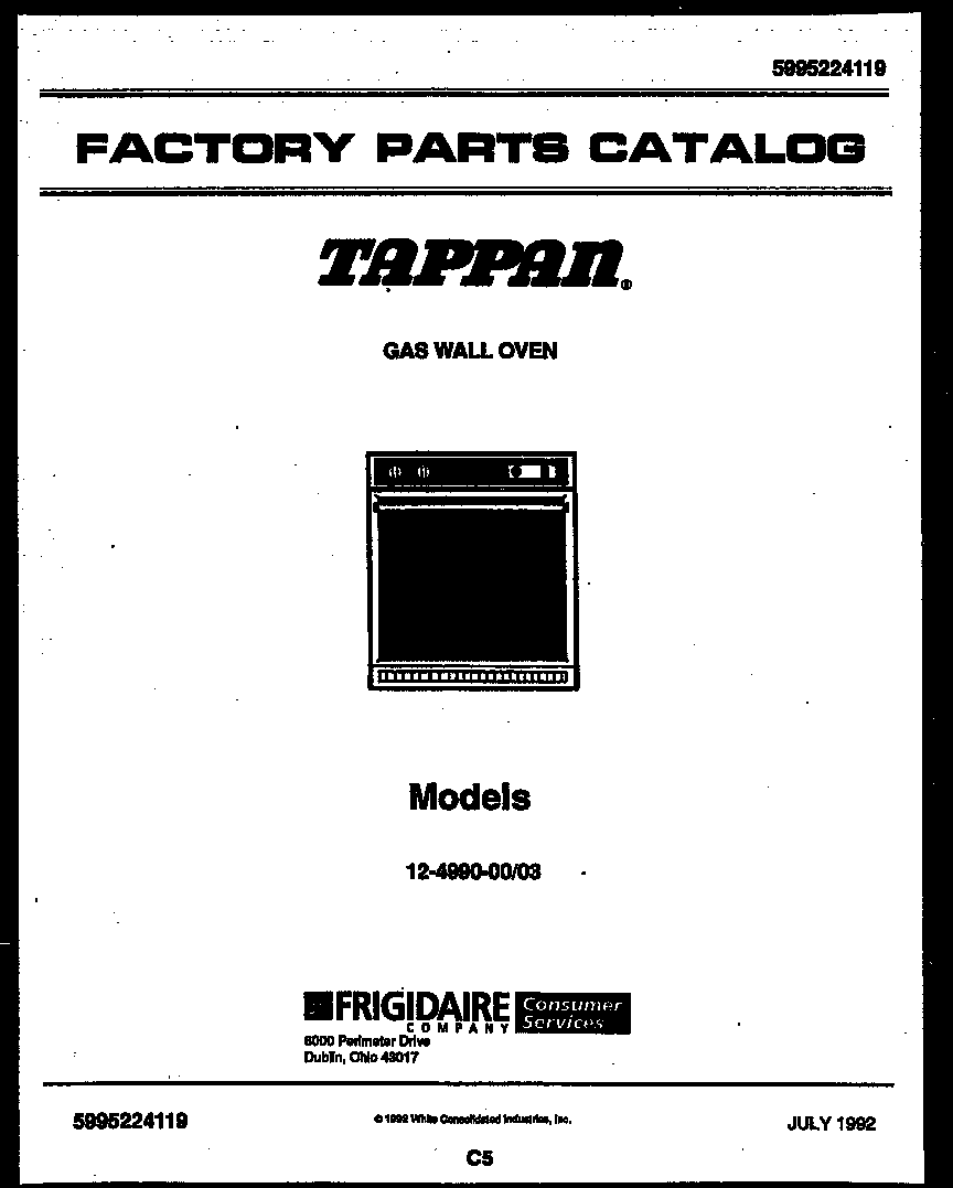 Tappan 12-4990-00-03 cover page diagram