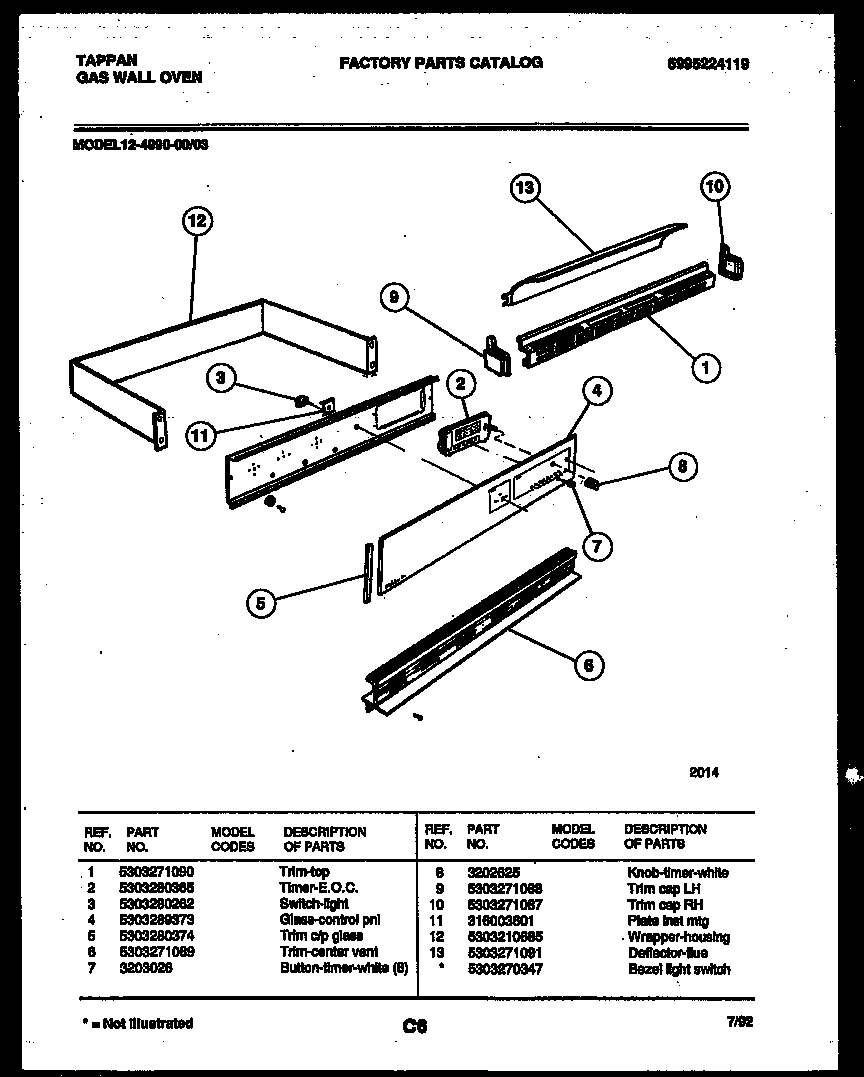 Tappan 12-4990-00-03 control panel diagram