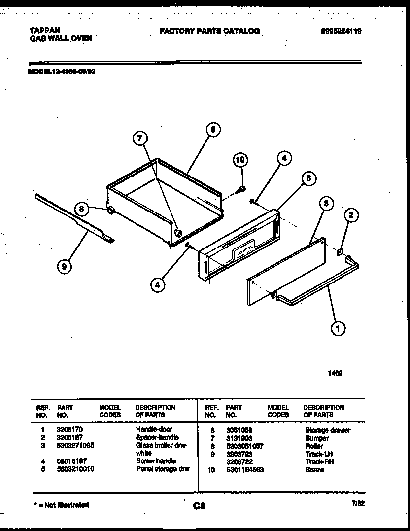 Tappan 12-4990-00-03 drawer parts diagram