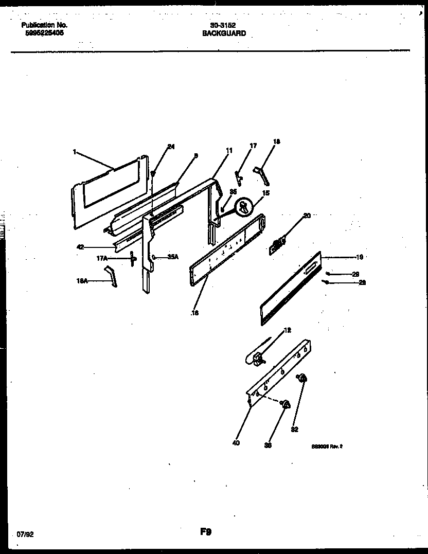 Tappan 30-3152-00-01 backguard diagram