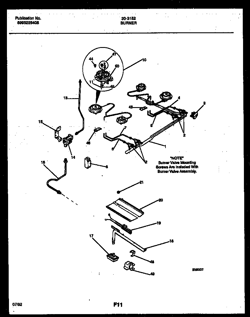 Tappan 30-3152-00-01 burner, manifold and gas control diagram