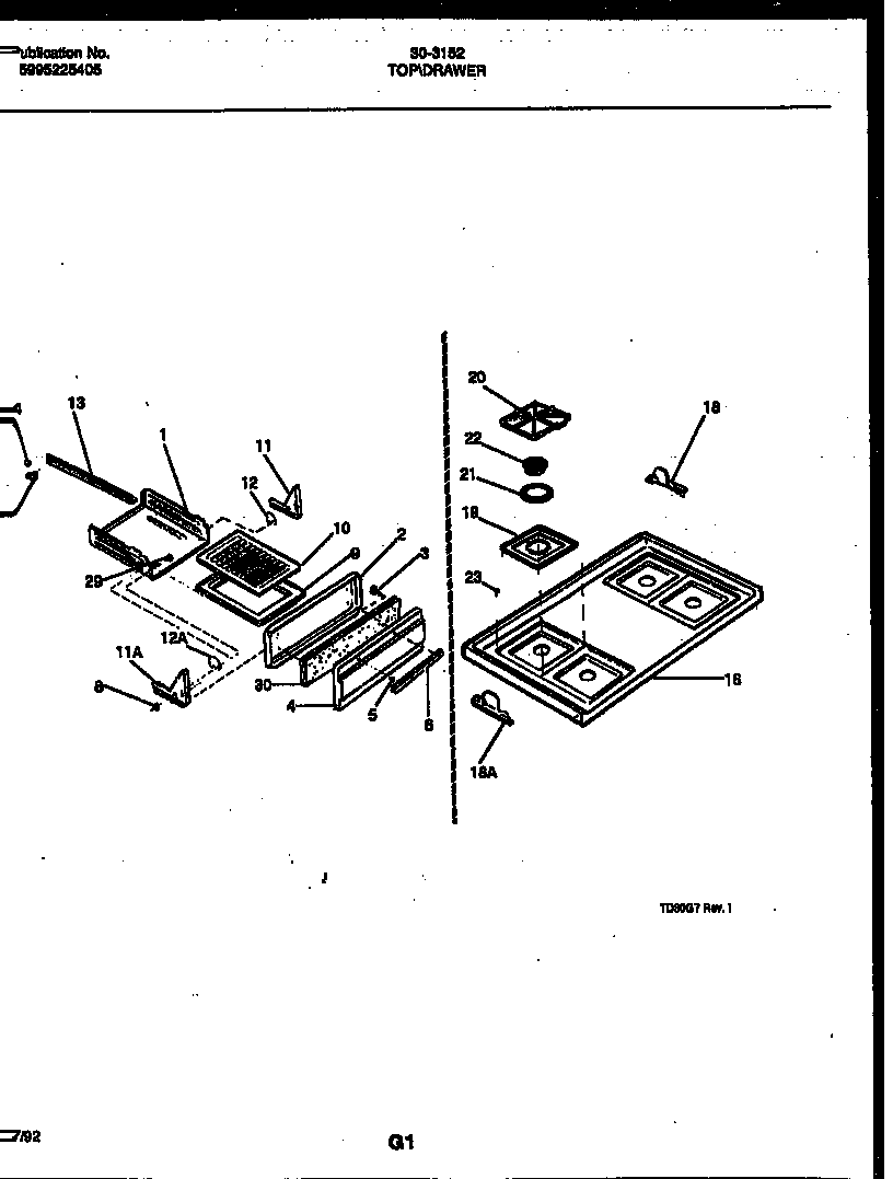Tappan 30-3152-00-01 cooktop and broiler drawer parts diagram