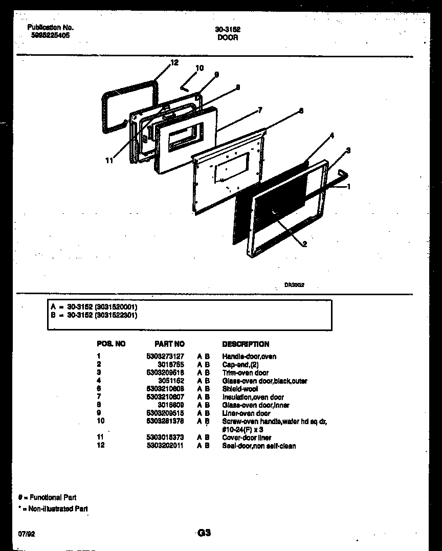 Tappan 30-3152-00-01 door parts diagram