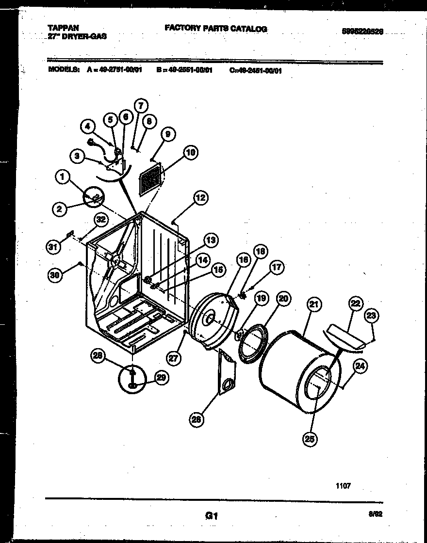 Tappan 49-2551-00-01 cabinet and component parts diagram