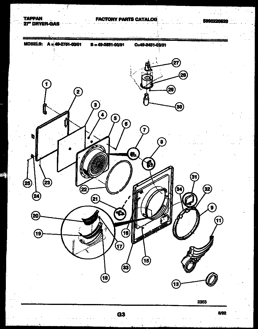 Tappan 49-2551-00-01 door parts diagram