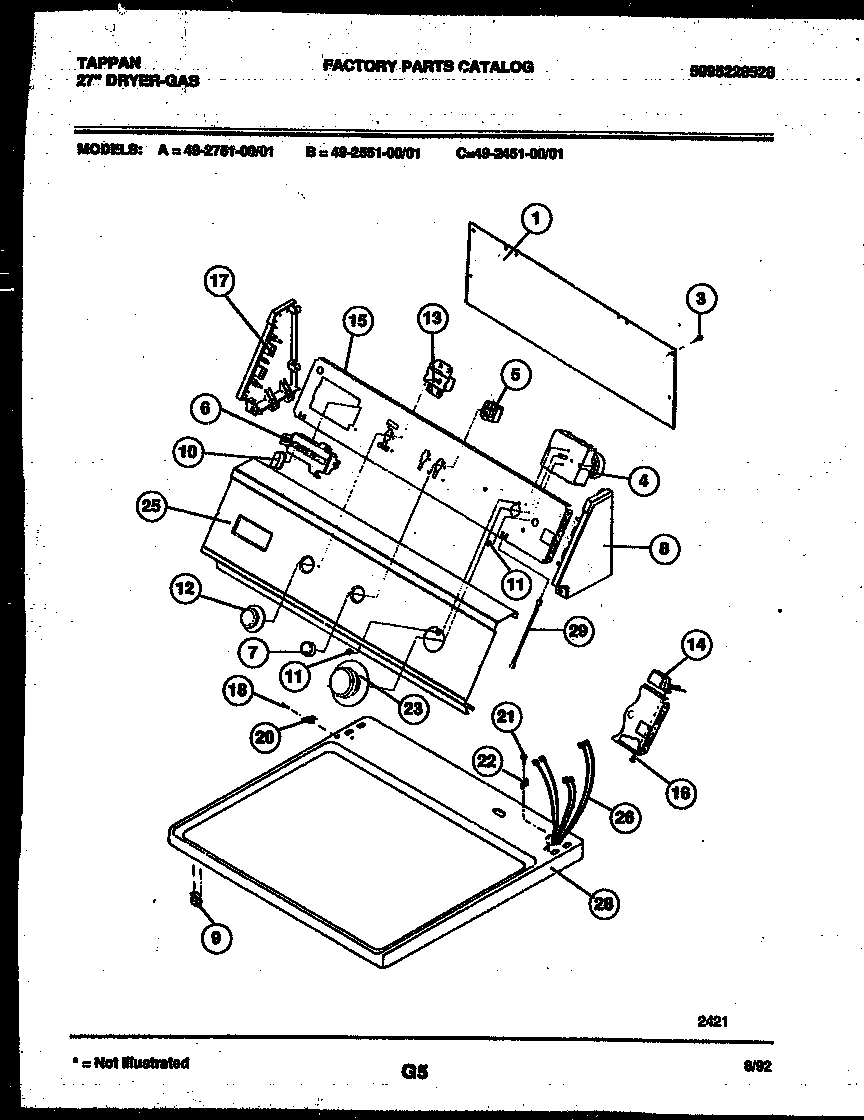 Tappan 49-2551-00-01 console and control parts diagram