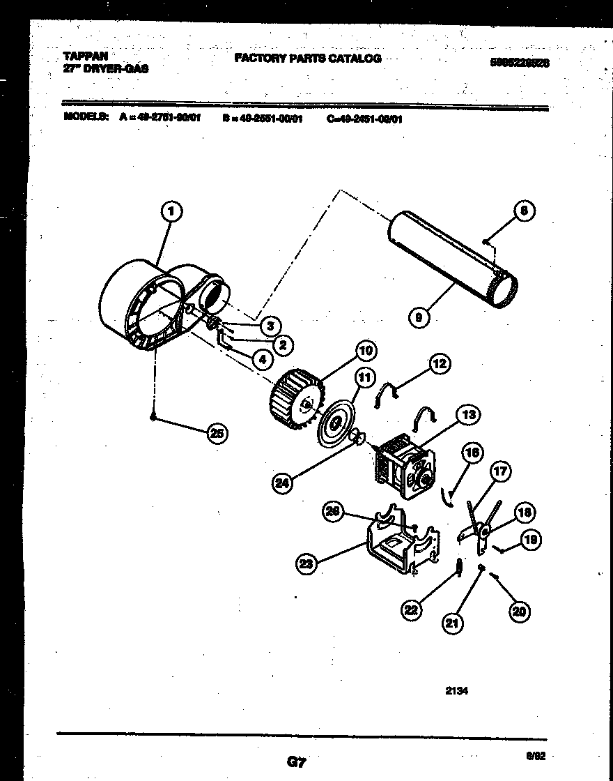 Tappan 49-2551-00-01 blower and drive parts diagram