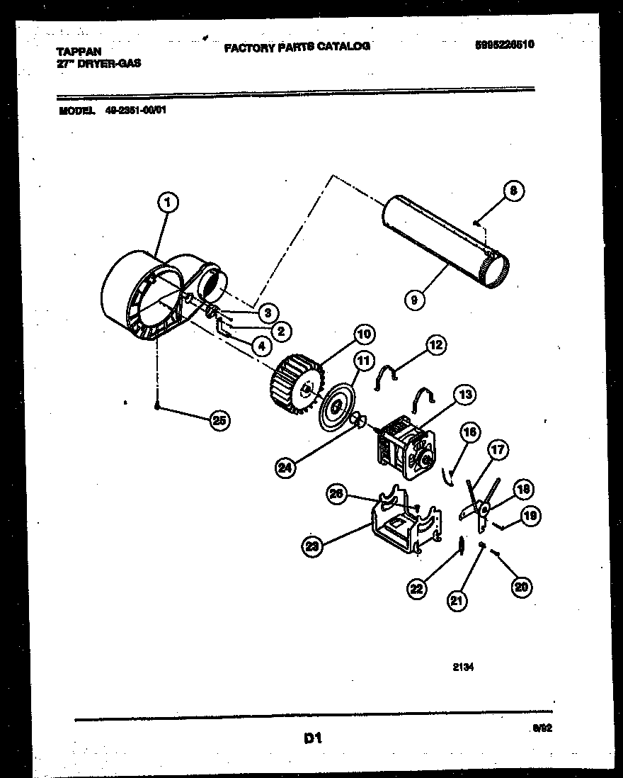 Tappan 49-2351-23-01 blower and drive parts diagram