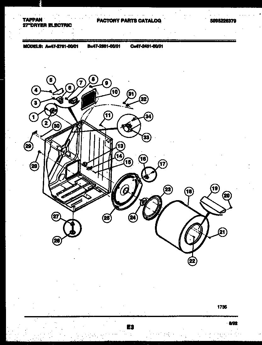 Tappan 47-2451-23-01 cabinet and component parts diagram