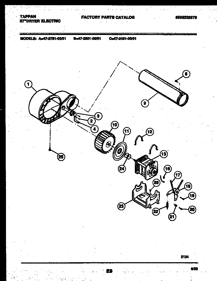 Tappan 47-2451-23-01 blower and drive parts diagram