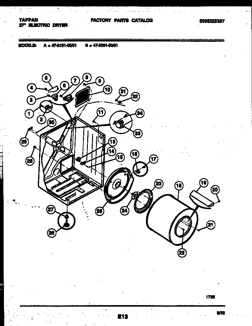 Tappan 47-2251-23-01 cabinet and component parts diagram