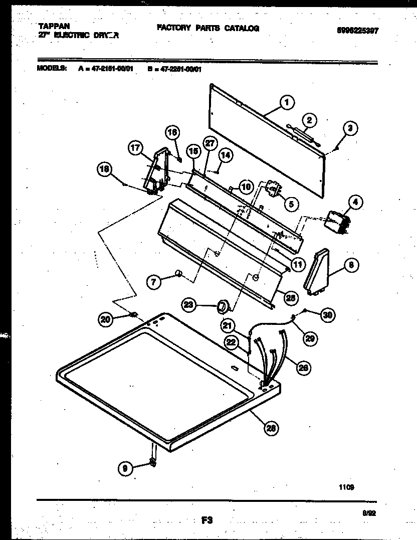Tappan 47-2251-23-01 console and control parts diagram