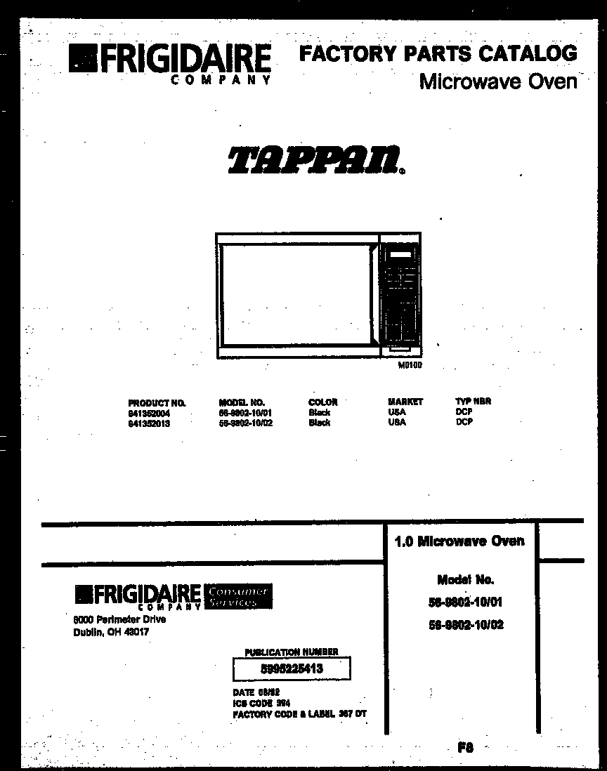 Tappan 56-9802-10-02 front cover diagram