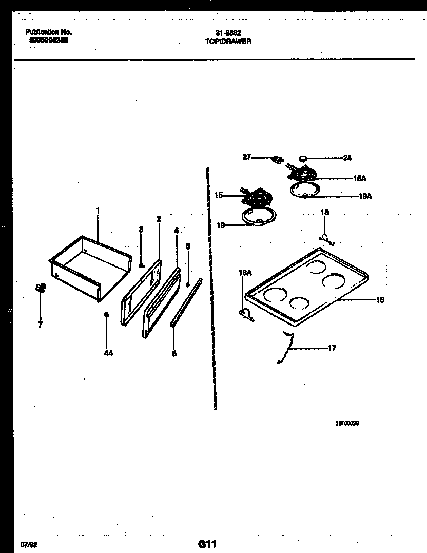 Tappan 31-2862-00-01 cooktop and drawer parts diagram