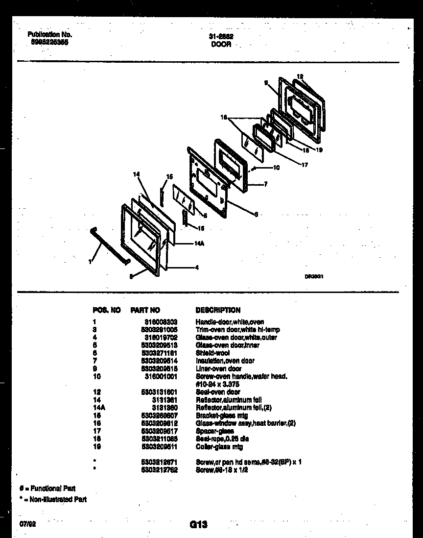 Tappan 31-2862-00-01 door parts diagram