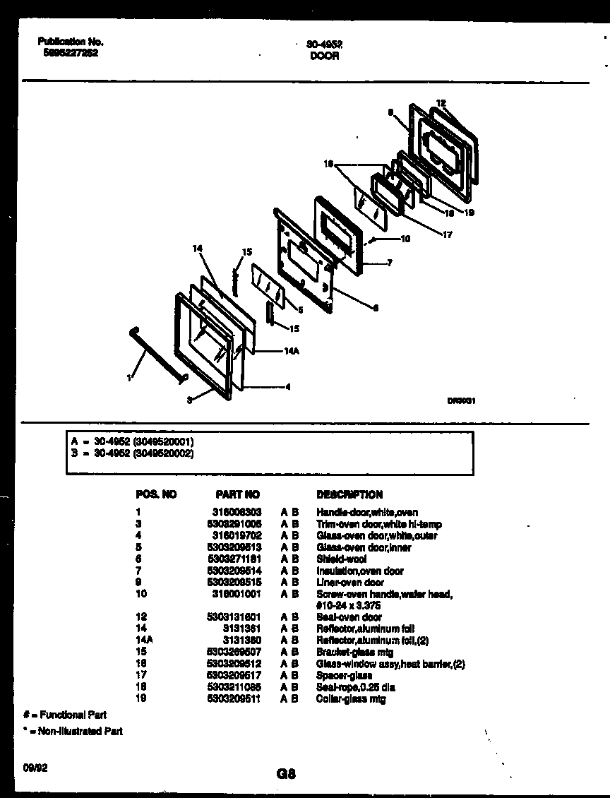 Tappan 30-4952-00-01 door parts diagram