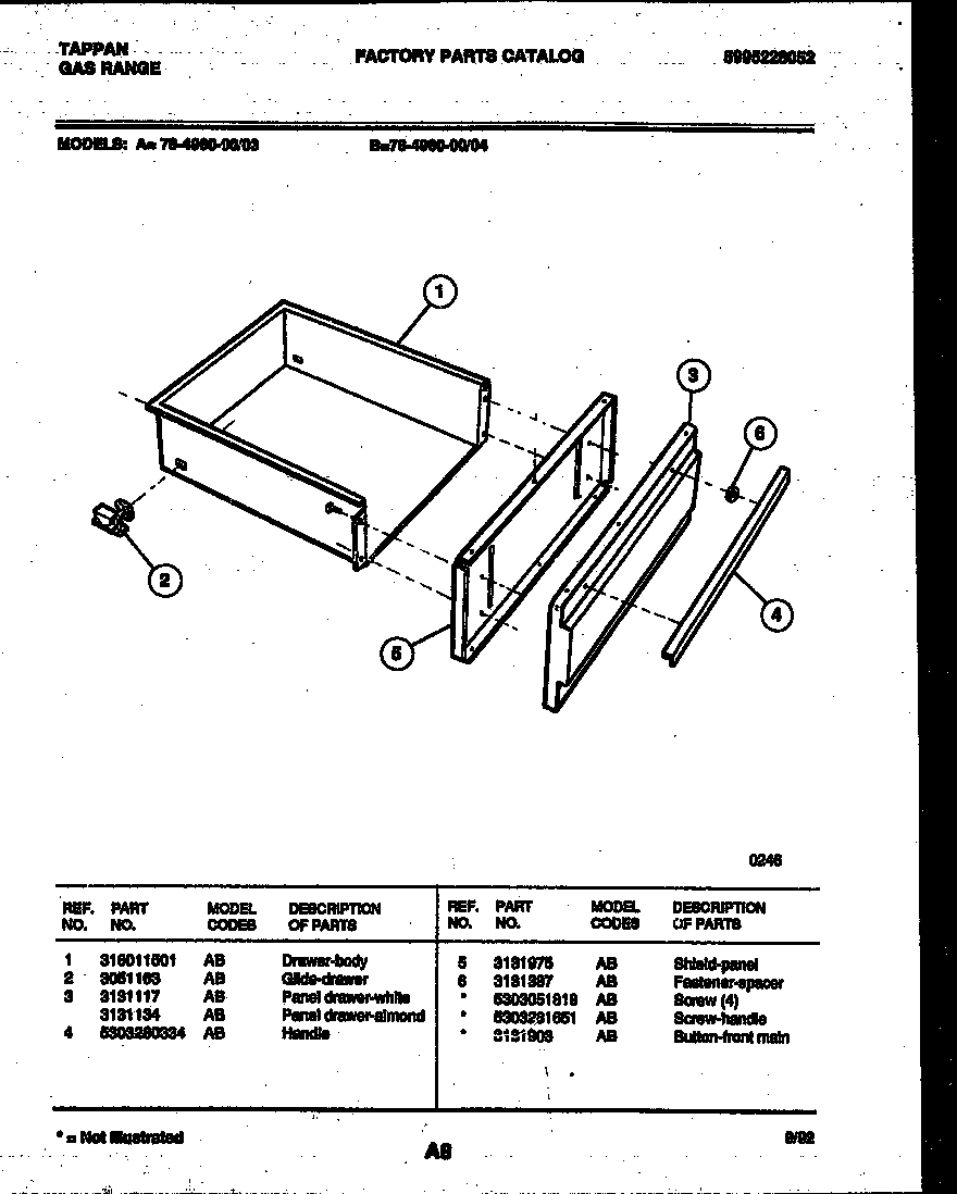 Tappan 76-4960-23-04 drawer parts diagram