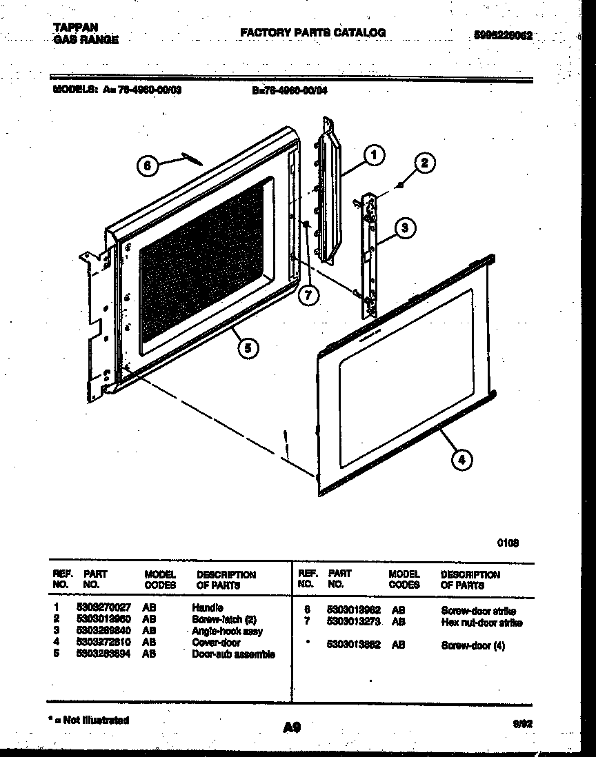Tappan 76-4960-23-04 upper oven door parts diagram