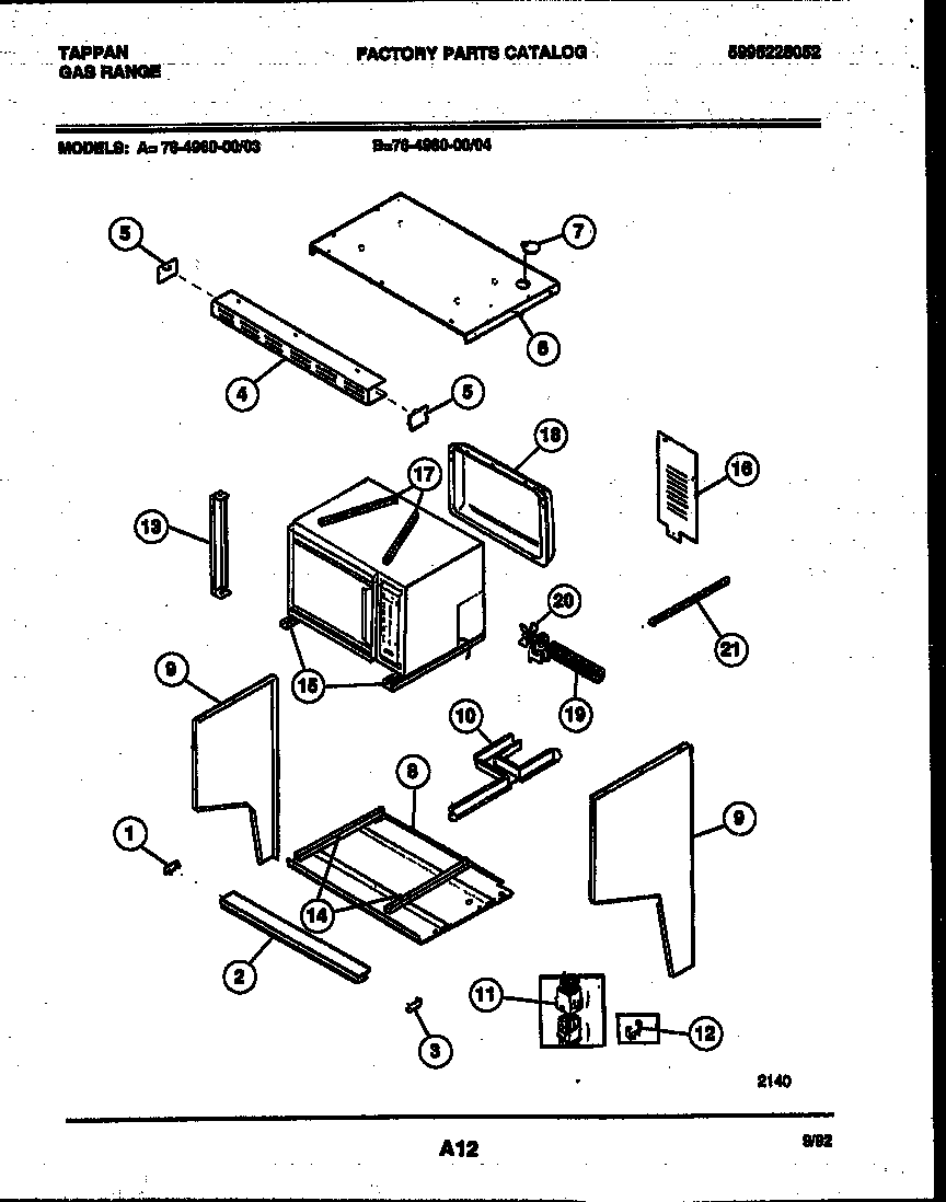 Tappan 76-4960-23-04 upper body parts diagram