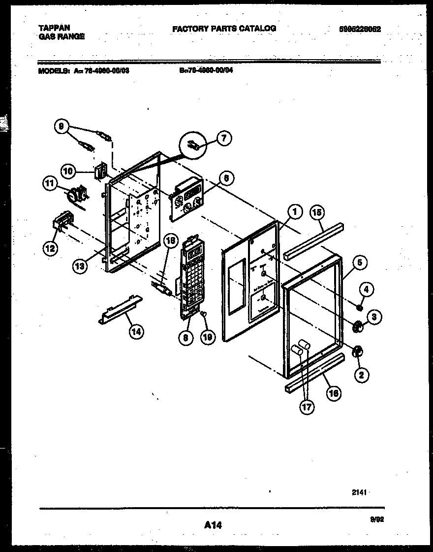 Tappan 76-4960-23-04 control panel diagram