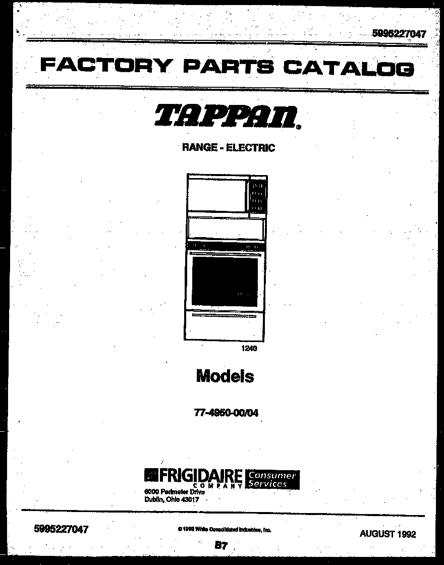 Tappan 77-4950-23-04 cover page diagram