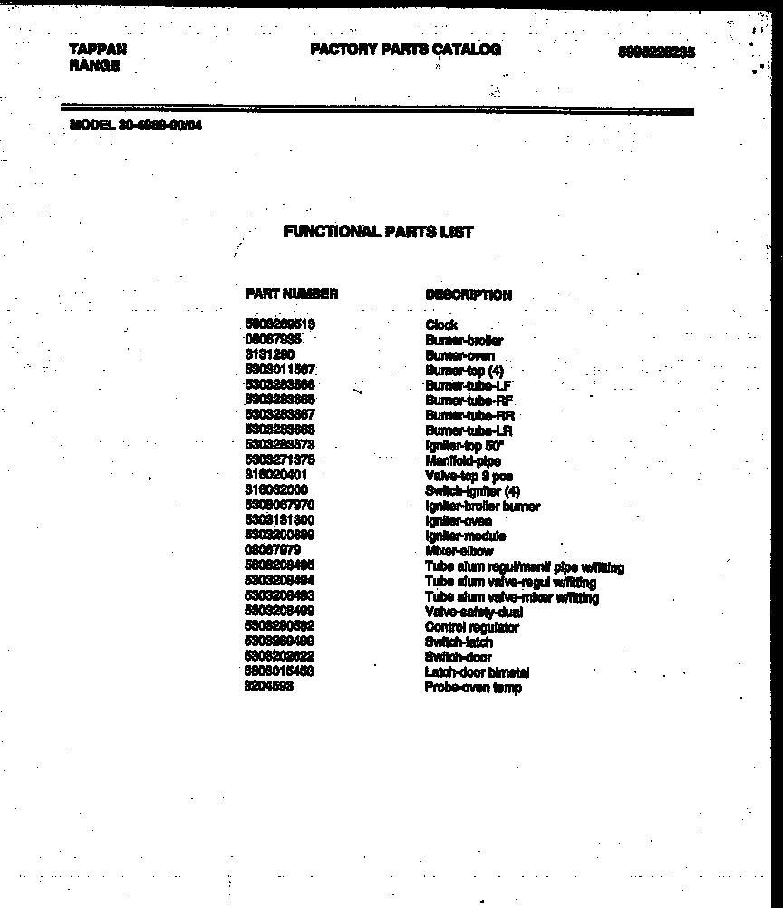 Tappan 56-4851-10-03 functional parts diagram