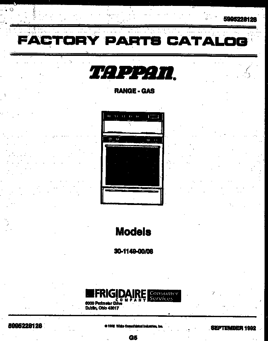 Tappan 30-1149-00-08 burner, manifold and gas control diagram