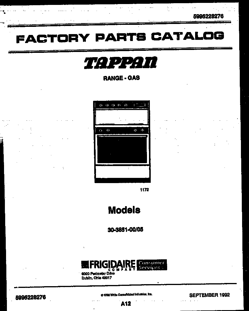 Tappan 30-3851-00-05 cover page diagram